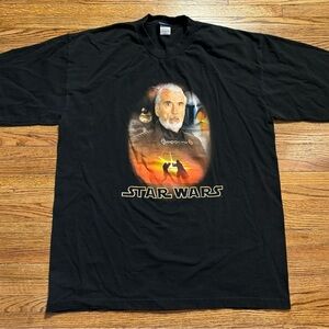 Vintage Y2K Star Wars Count Dooku T Shirt XL Black Attack of the Clones